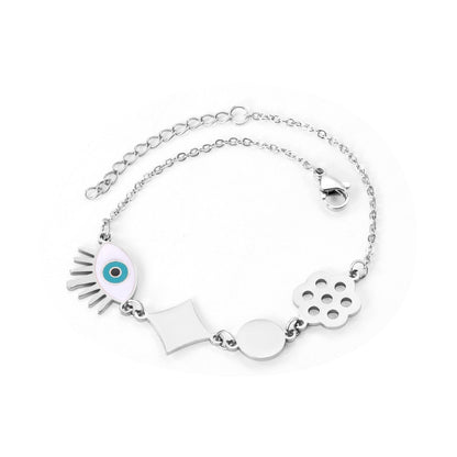 ASON Blue Eye 316L Stainless Steel Bracelet Women Bangle with Geometric Charm Fashion Jewelry Punk Party Gift Accessories