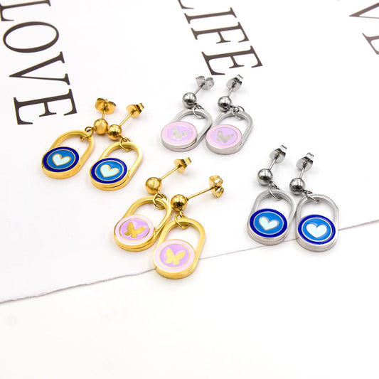 Egirls Jewelry On Ears Oval Shape Trendy Products Gifts For Girls/Woman Cute Pink Butterfly Earrings Heart Dangles