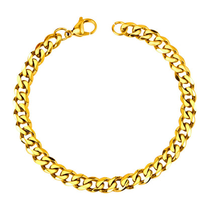 ASON Fashion Gold Color 7mm Stainless Steel Link Cuban Chain Bracelets Bangle for Men Women Party Gift Wholesale Jewelry