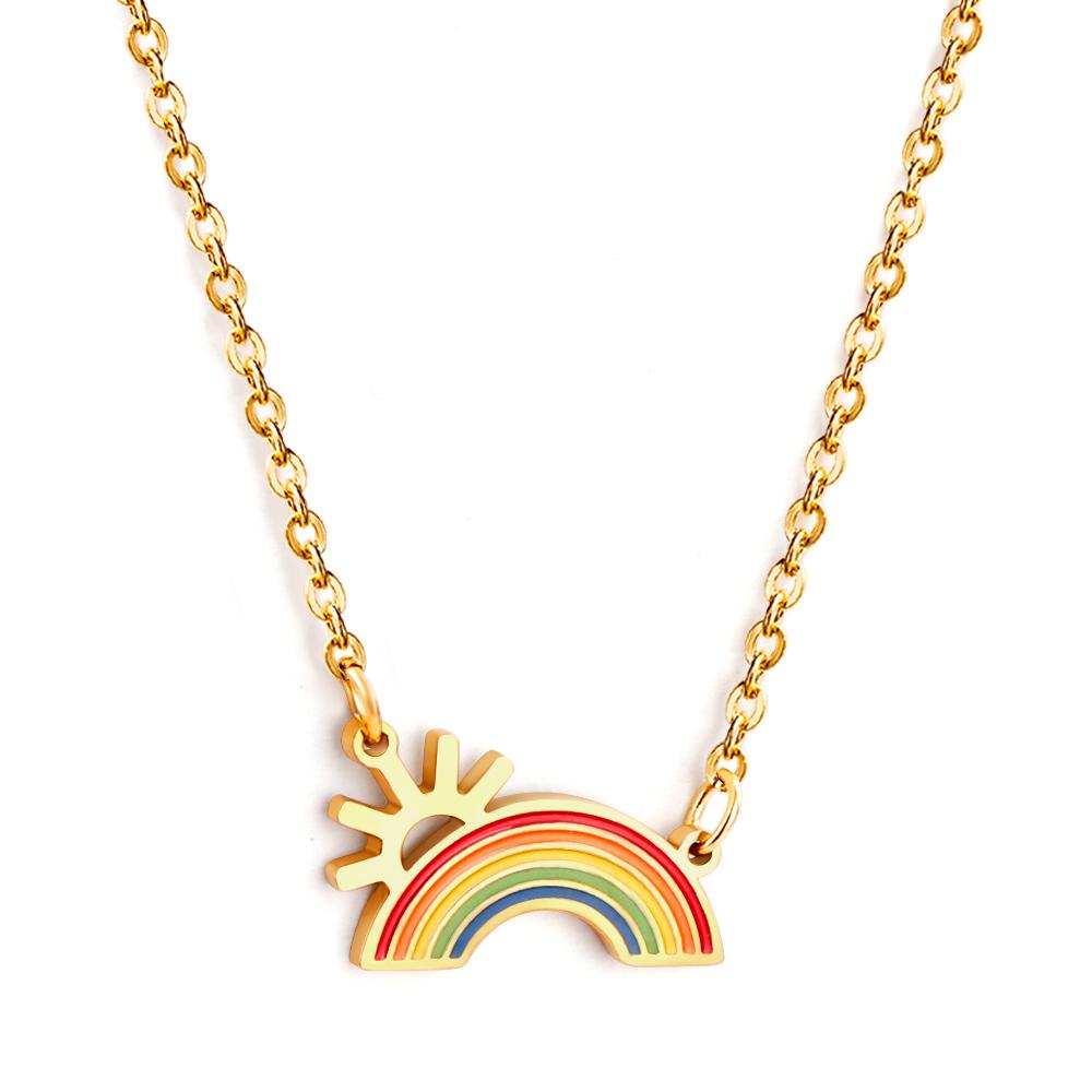 Rainbow Pendant Necklace For Girls Birthday Gifts Summer Lucky Jewelry Colorful Rainbow Charms Collares For Woman