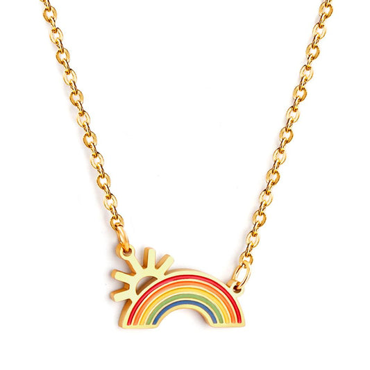 Rainbow Pendant Necklace For Girls Birthday Gifts Summer Lucky Jewelry Colorful Rainbow Charms Collares For Woman