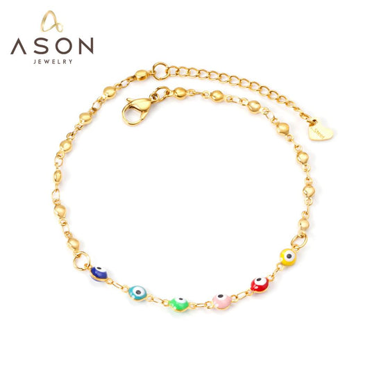 ASON Trendy Evil Eyes Charm Anklet 316L Stainless Steel Gold Color Foot Chain for Women Beach Jewelry Fashion Jewelry Gift