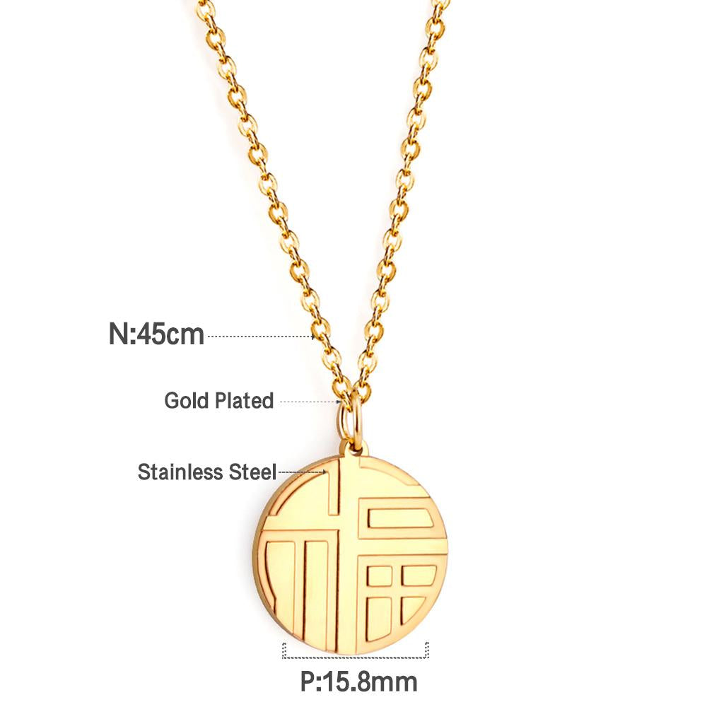Stainless Steel Trendy Style Round  Pendant Nacklace Collar  For Women  accessories Party Collier Wedding Gold Color