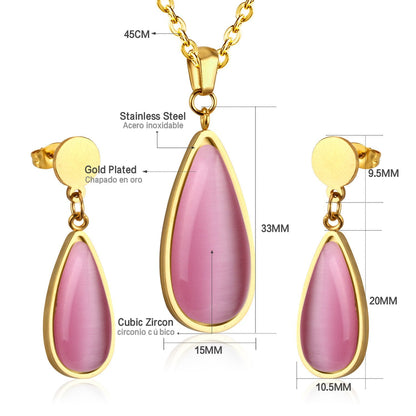 Luxury Weding Dubai Bridal Jewelry Sets Of Necklace And Earing Water Drop Stone Trendy Stainlee Steel Set For Women