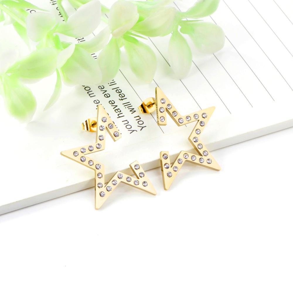 ASON Fashion Star Earring 316L Stainless Steel Stud Earrings with White Cubic Zirconia for Women Party Gift Jewelry