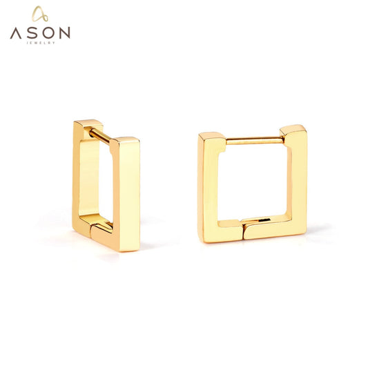 ASON Gold Color Square Rectangle Piercing Hoops Earrings Stainless Steel Geometric Earrings for Women Fashion Jewelry Gift