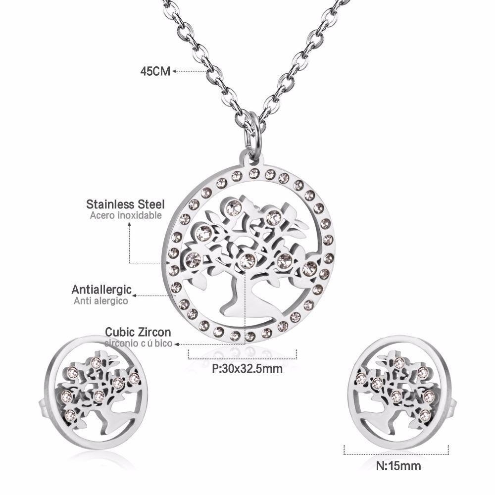Korean Wedding Dubai Stainless Steel Jewelry Sets Tree Necklace Earrings For Women African Fashion Jewelry Sets