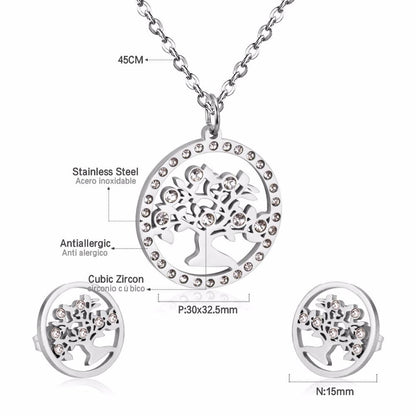 Korean Wedding Dubai Stainless Steel Jewelry Sets Tree Necklace Earrings For Women African Fashion Jewelry Sets