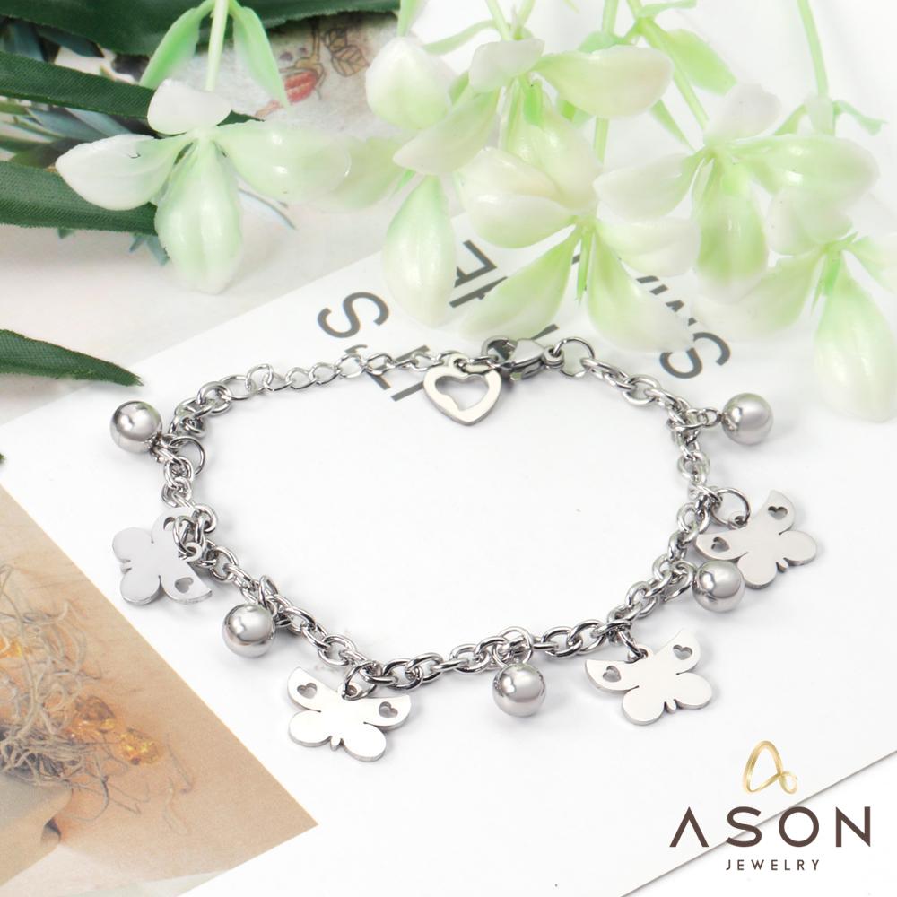 ASON Butterfly Trendy Bracelet With Steel Ball Charm Accessories Silver Color Stainless Steel For Women Jewelry Party Gift