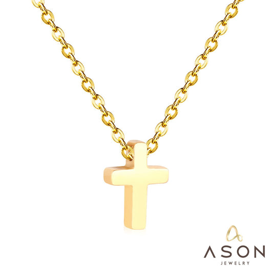 ASON Cross Pendants 45cm Rolo Cuban Link Chains Necklaces Top Sale Gold Color Choker Collars Women Party Gift Jewelry
