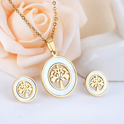 Gold Stainless steel Shell African Wedding Dubai Bridal Jewelry set Indian Tree Necklace Earrings Jewellery Set