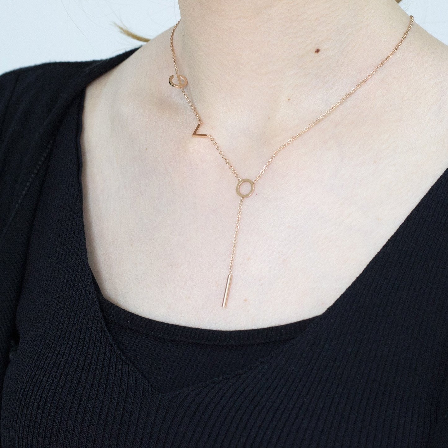 Fashion Jewelry Rose Gold "Love" Pendants Necklaces For Women 316L Stainless Steel Chains choker Necklace Set