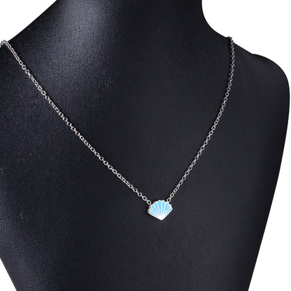 ASON Blue Shell Shape Pendant Necklace Stainless Steel Gold/Silver Color Chain for Women Men Fashion Jewelry Accessories