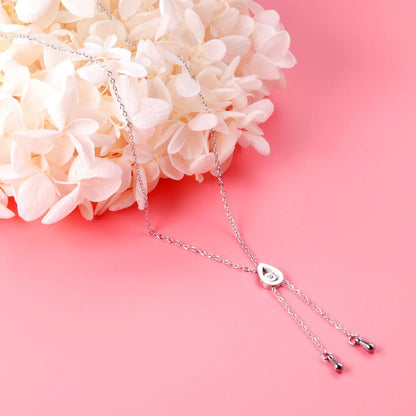 ASON Silver Color Water Drop Pendant Necklace 316L Stainless Steel with Cubic Zirconia for Women Gift Jewelry Accessory