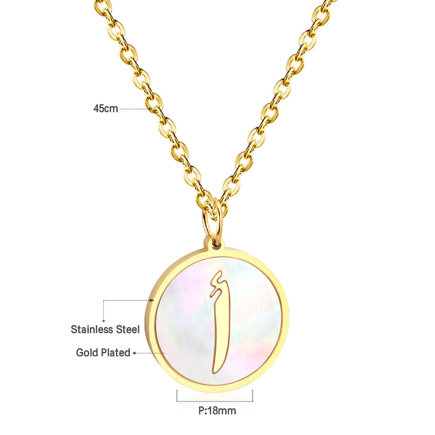 ASON White Shell Gold Color Initial Letter Fashion Pendant Necklace Stainless Steel Alphabet Link Chain for Gift
