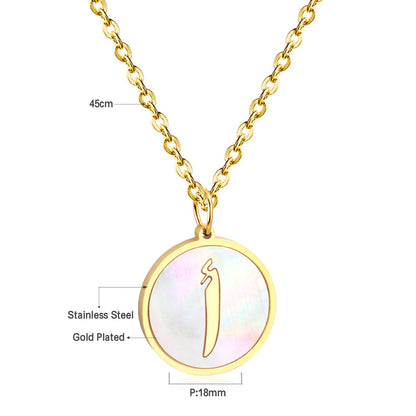 ASON White Shell Gold Color Initial Letter Fashion Pendant Necklace Stainless Steel Alphabet Link Chain for Gift