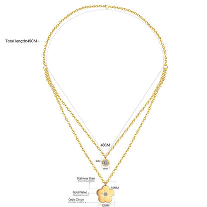 Double Layer Chain Pendants Necklaces For Women Girls Gold Color Silver Tone Stainless Steel CZ Crystal Round Choker