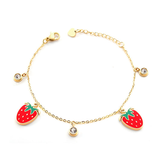 Stainless Steel Strawberry Bracelets For Women Gold Fruit Bracelet Clasp Bangles Jewelry Charms pulseras mujer