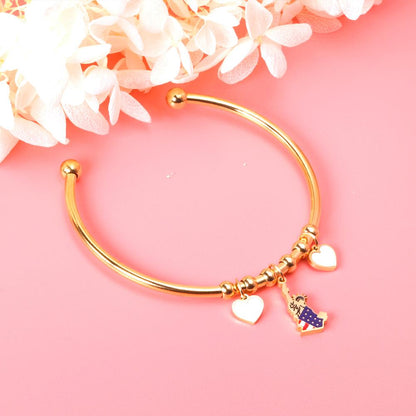 ASON Fashion Gold Color Heart with Shell Charm Stainless Steel Bracelet Open Bangle Jewelry Accessory for Women Party Gift