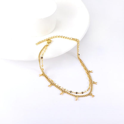 ASON Trendy Scissors Accessories Multi-layer Link Chain Anklet Gold Color Stainless Steel For Women Foot Jewelry Party Gift
