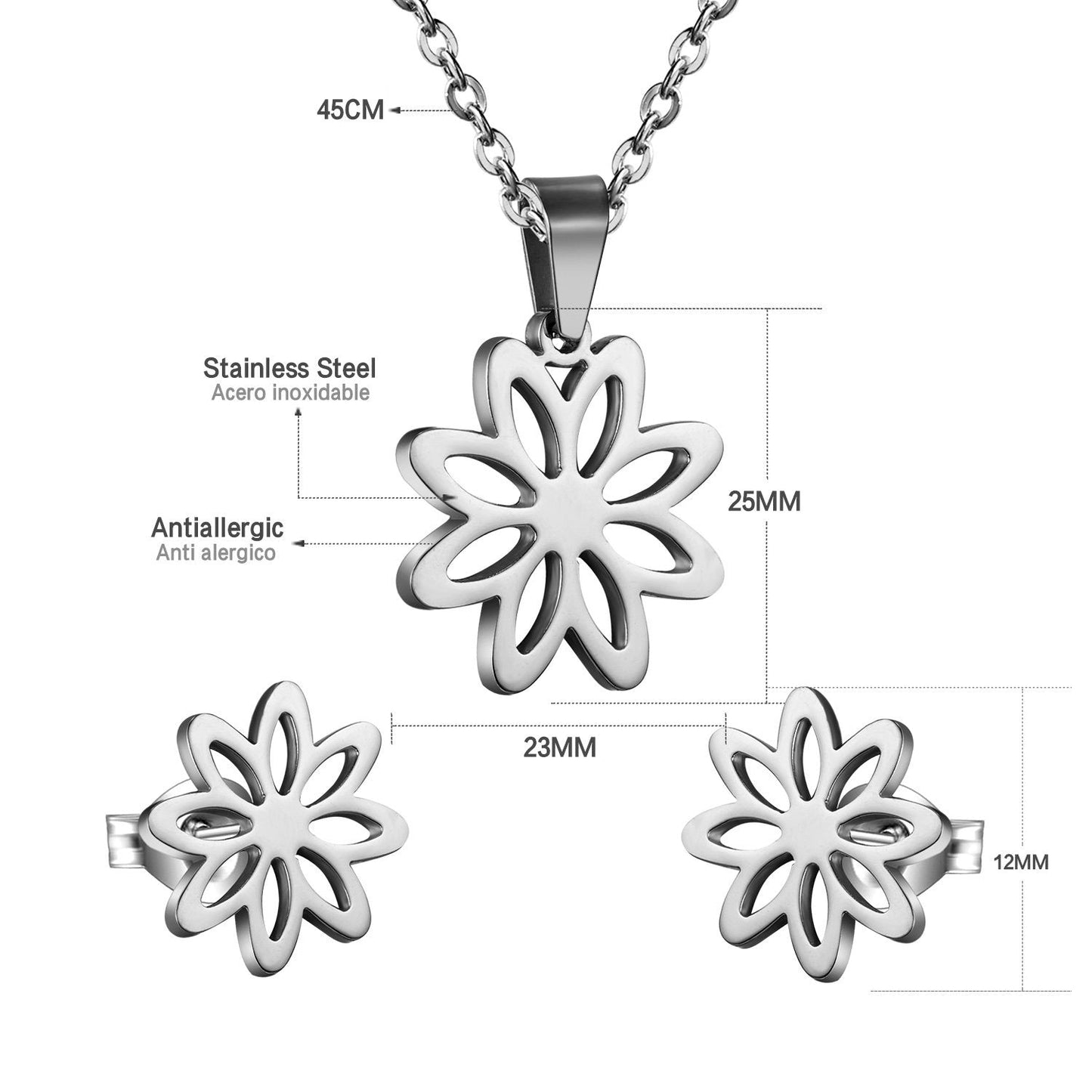 ASON Classic Stainless Steel Gold Color Flower Jewelry Sets for Women Wholesale Necklace Earring Jewlery Sets Party