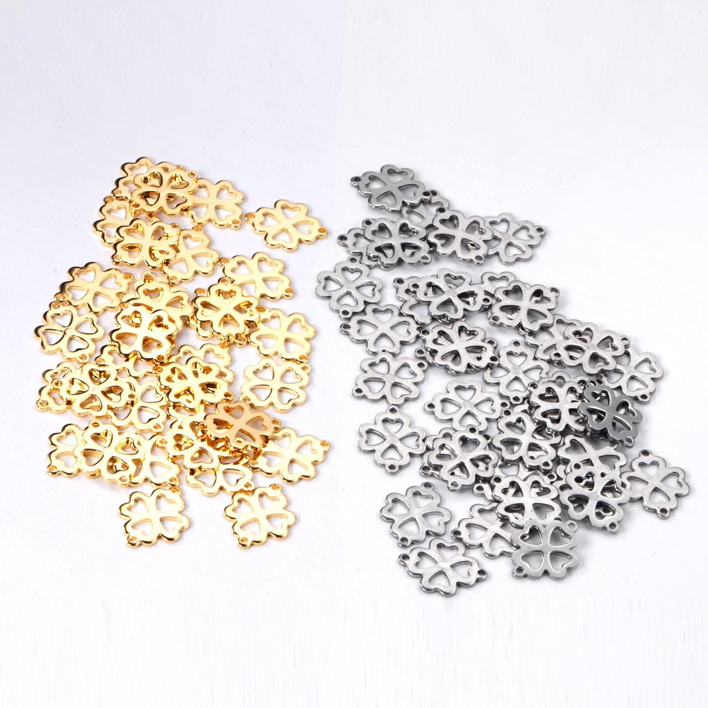 ASON 100pcs/Lot  Stainless Steel Charms Gold Silver Color Flower Shape Pendants For Necklaces DIY Jewelry Wholesale Accessories