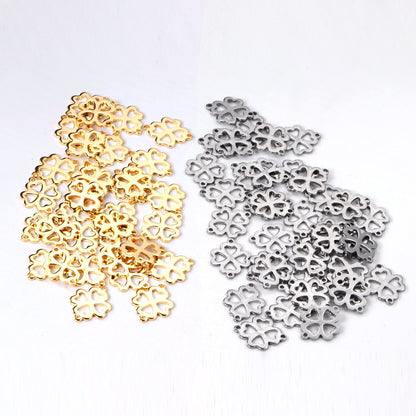 ASON 100pcs/Lot  Stainless Steel Charms Gold Silver Color Flower Shape Pendants For Necklaces DIY Jewelry Wholesale Accessories