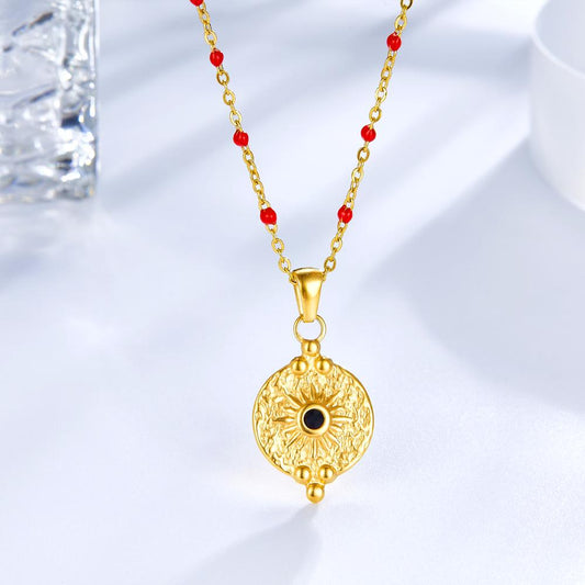 Red Beads Chain Bohemia Collier For Goth Choker For Woman Vintage Pendant Necklace Female Stainless Steel Jewelry