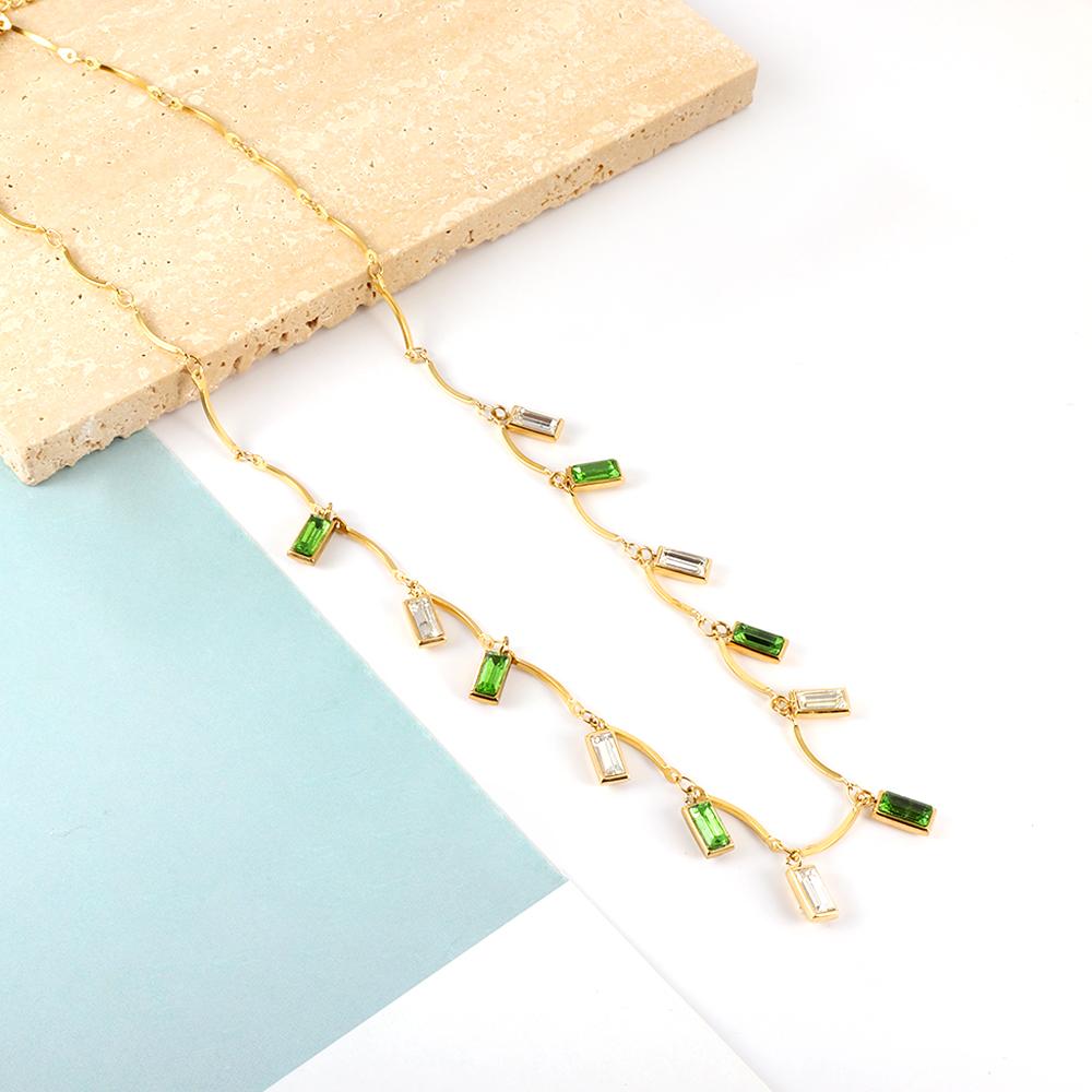 ASON Trendy Rectangle Cubic Zirconia Mixed Color Pendant Necklace Gold Color Stainless Steel For Women Chokers Jewelry 2022