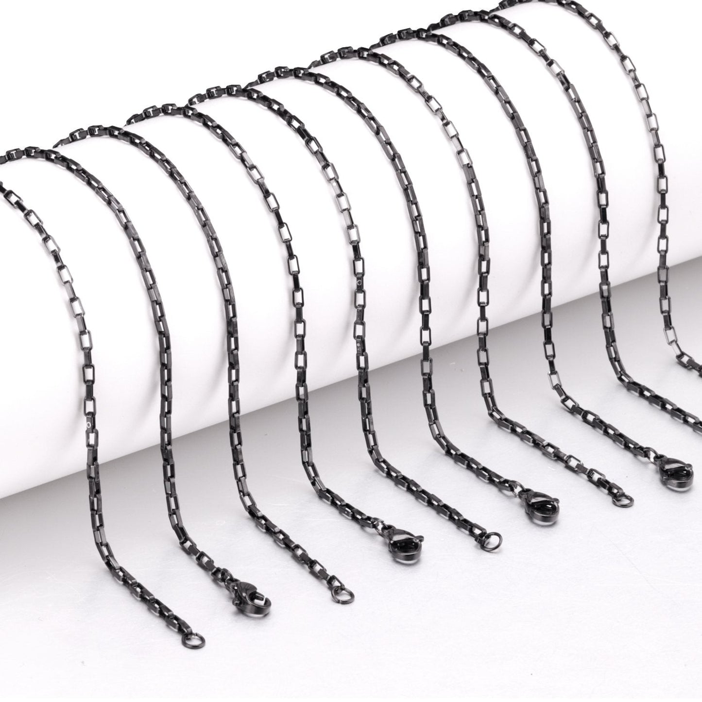 ASON 10pcs/Lots Long Necklace Women Collar 2MM Gold Black Rose Silver Color Stainless Steel Box Chains Necklaces Wholesale