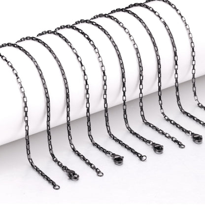 ASON 10pcs/Lots Long Necklace Women Collar 2MM Gold Black Rose Silver Color Stainless Steel Box Chains Necklaces Wholesale