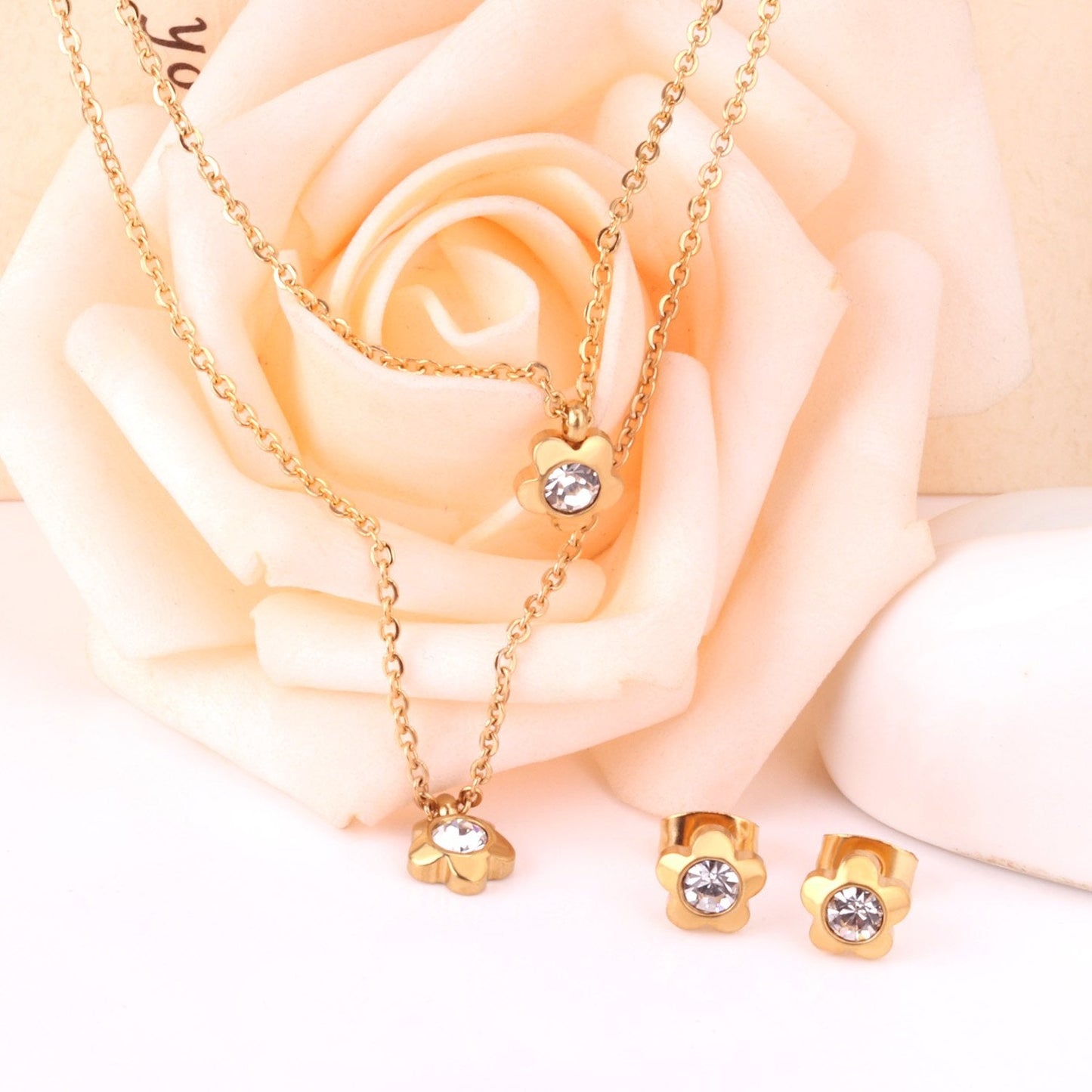 New Heart Shape Crystal Fashion Necklaces Droop Earrings Sets For Woman Dubai Wedding Jewelry Set pendientes bijoux