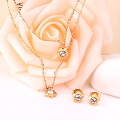 New Heart Shape Crystal Fashion Necklaces Droop Earrings Sets For Woman Dubai Wedding Jewelry Set pendientes bijoux