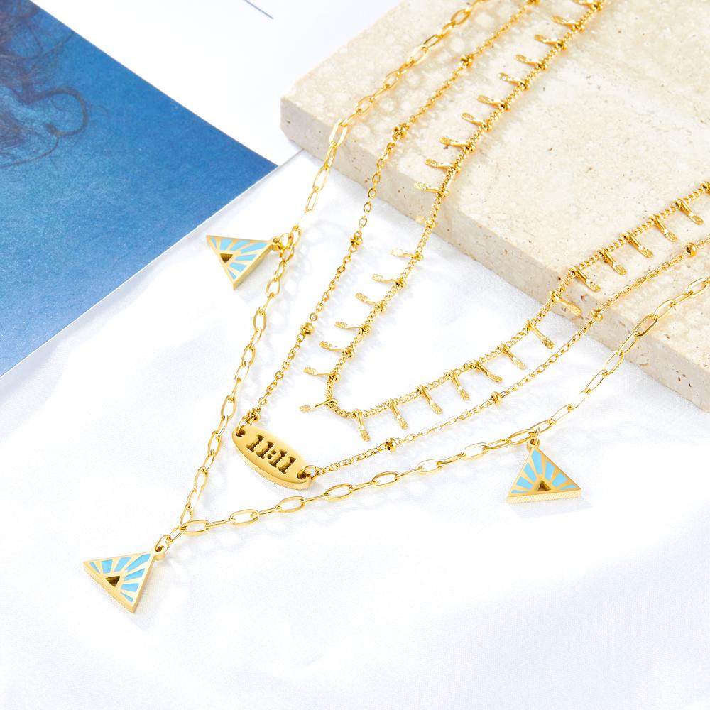Blue Triangle Charms Collier Brand Design Three-Layered Necklaces Gold Plated Link Chain Choker Romantic Y2K Collar