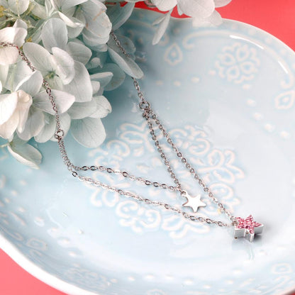 ASON Trendy Star Pendant Double Chain Necklace Stainless Steel Multi-layer Choker for Women Party Gift Jewelry Accessory