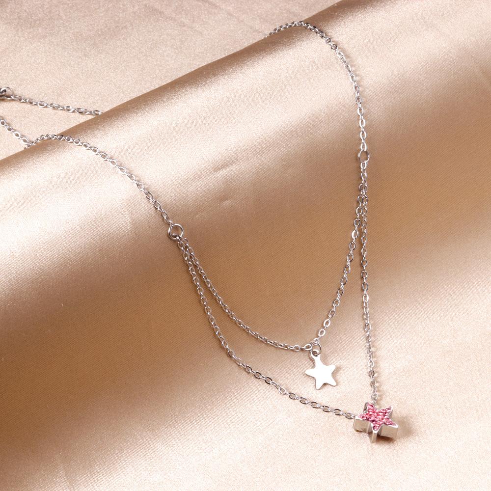ASON Trendy Star Pendant Double Chain Necklace Stainless Steel Multi-layer Choker for Women Party Gift Jewelry Accessory