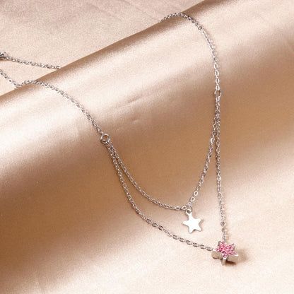 ASON Trendy Star Pendant Double Chain Necklace Stainless Steel Multi-layer Choker for Women Party Gift Jewelry Accessory