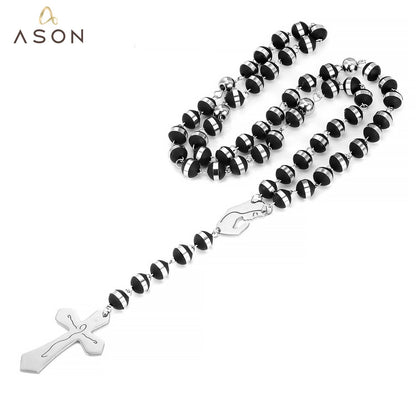 Wholesale Ason Long Scapular Catholic Rosaries Beads Christian Cross Pendant Necklaces Stainless Steel for Women Men Jewelry Chokers