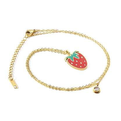 Enamel Girls Kids Jewelry Cute Crystal Strawberry Pendant Necklace for Women Stainless Steel Waterproof Sweet Choker Birthday Gifts