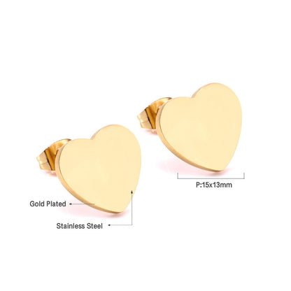 ASON Lover's Jewelry Gold Color Heart Earrings Stainless Steel Push Back Piercing Stud Earrings Ladies Accessories Party