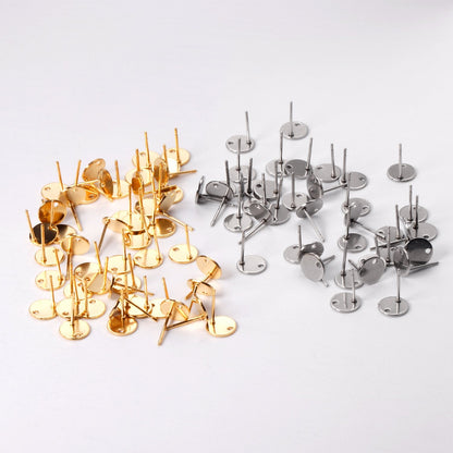 ASON 100 Pcs/Lots Small Ear Studs Round Shape With Holes Stainless Steel Base Setting Connector For DIY Jewelry Making Supplies