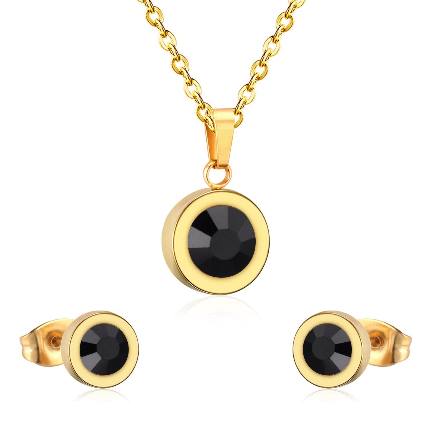 Stainless Steel Round Multi-color Pendant Necklace Earrings Sets For Women Indian Jewellry Accessories pendientes
