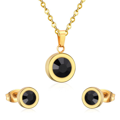 Stainless Steel Round Multi-color Pendant Necklace Earrings Sets For Women Indian Jewellry Accessories pendientes