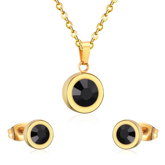 Stainless Steel Round Multi-color Pendant Necklace Earrings Sets For Women Indian Jewellry Accessories pendientes