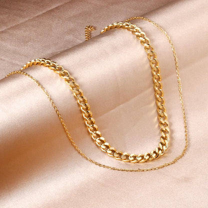 Wholesale Ason Multi-layer Necklace Stainless Steel Cuban Link Cool Chain for Women Men Party Gift Jewelry Gold Color Choker Necklace
