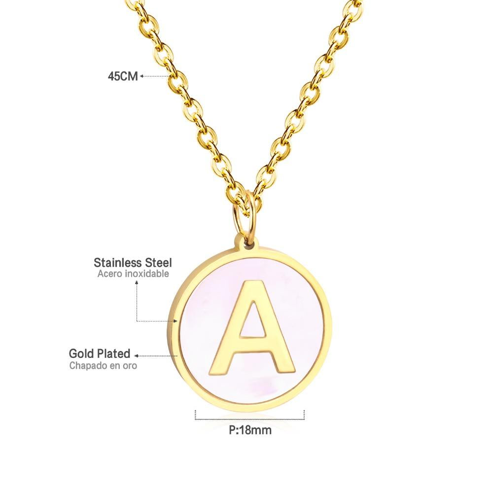 Stainless Steel Round Initial Pendant Necklace Gold Color 26 A-Z Letter Necklaces For Female Party Friend Wholesale