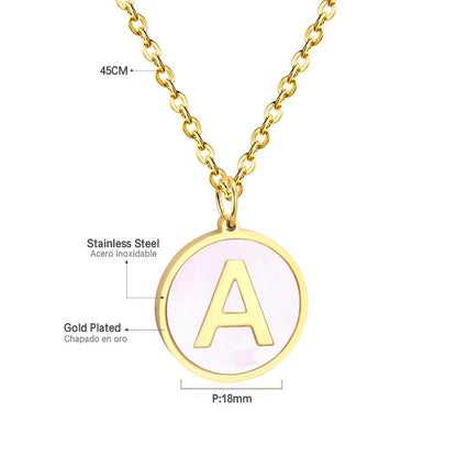 Stainless Steel Round Initial Pendant Necklace Gold Color 26 A-Z Letter Necklaces For Female Party Friend Wholesale