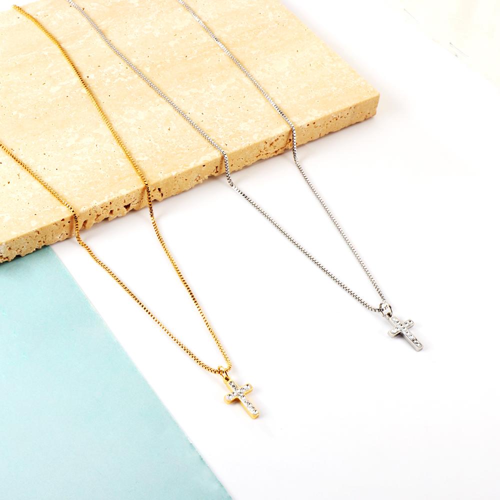 Stainless Steel CZ Cross Pendant Necklace For Women Men Crystal Rhinestone Jesus Box Chain Gothic Jewelry Gifts