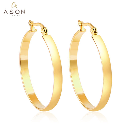 ASON Big Circle Round Piercing Hoops Earrings Size 10mm-40mm for Women Gold Color For Women  Accessories Brincon Students
