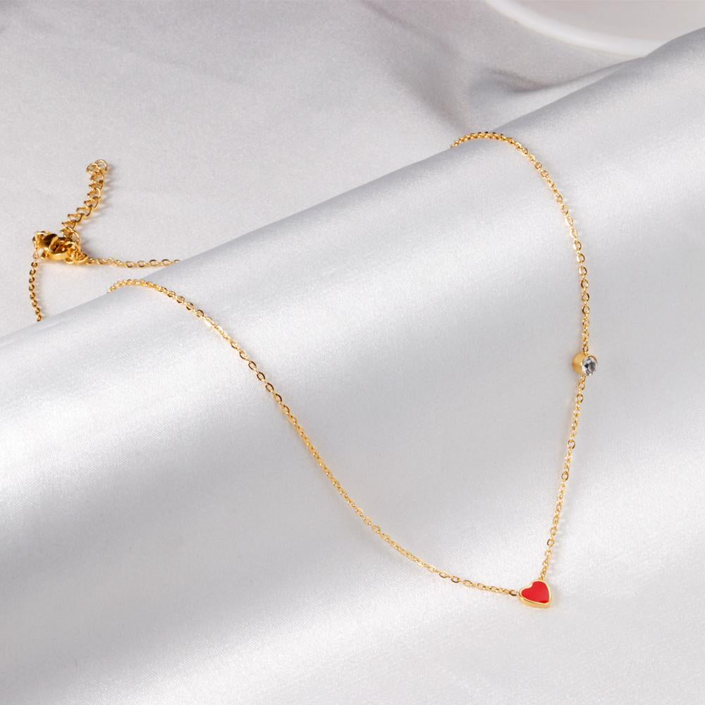 Red Heart Pendant With Crystal Stainless Steel Chain Necklace For Girls Fashion Party Jewellry Accessories 2021 Hot